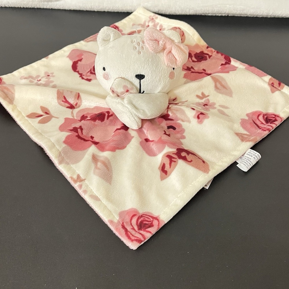 Gerber Modern Moments Bear Cat Pink Rose Floral Blanket Plush Animal Lovey